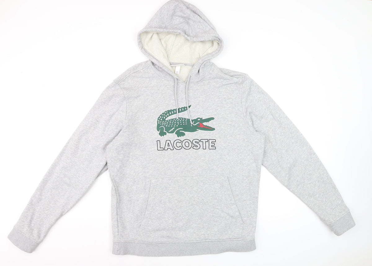 Lacoste Men’s Grey L Pullover Hoodie Crocodile Logo Graphic