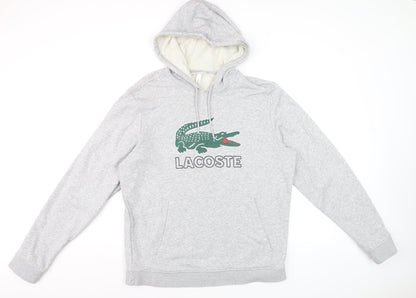 Lacoste Men’s Grey L Pullover Hoodie Crocodile Logo Graphic