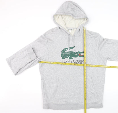 Lacoste Men’s Grey L Pullover Hoodie Crocodile Logo Graphic