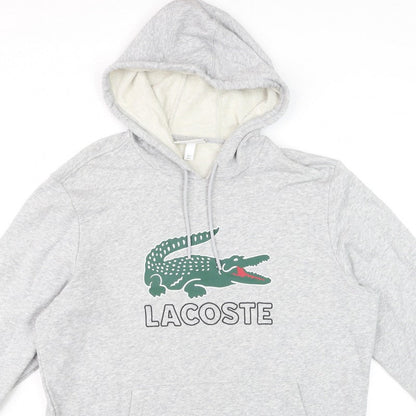 Lacoste Men’s Grey L Pullover Hoodie Crocodile Logo Graphic
