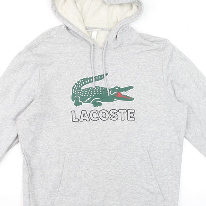 Lacoste Men’s Grey L Pullover Hoodie Crocodile Logo Graphic