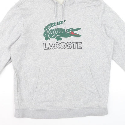 Lacoste Men’s Grey L Pullover Hoodie Crocodile Logo Graphic