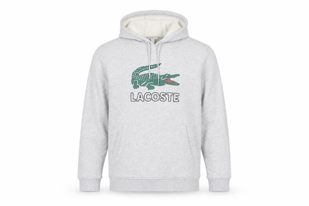 Lacoste Men’s Grey L Pullover Hoodie Crocodile Logo Graphic