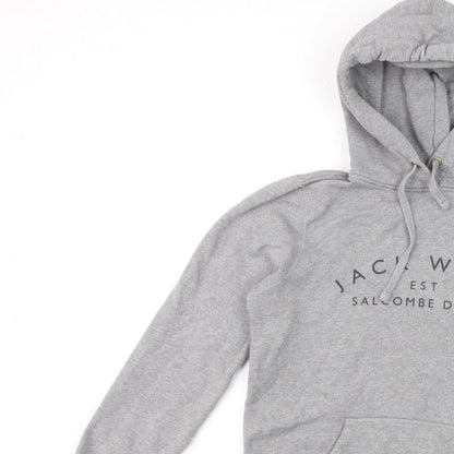 Jack Wills Women’s Grey Logo Pullover Hoodie UK 12 Cotton Blend