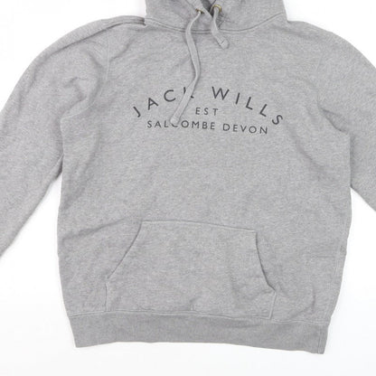 Jack Wills Women’s Grey Logo Pullover Hoodie UK 12 Cotton Blend