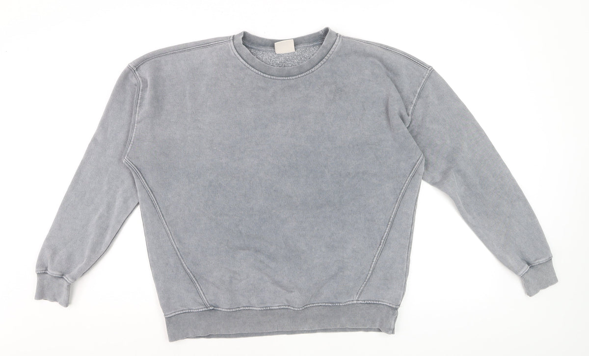 Pull&Bear Men's Grey S Washed Crew Neck Pullover Sweatshirt