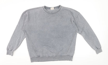 Pull&Bear Men's Grey S Washed Crew Neck Pullover Sweatshirt