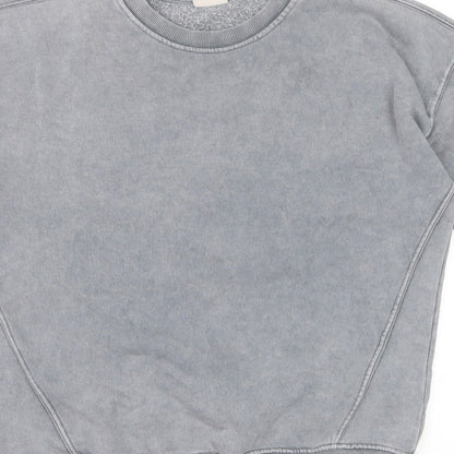 Pull&Bear Men's Grey S Washed Crew Neck Pullover Sweatshirt