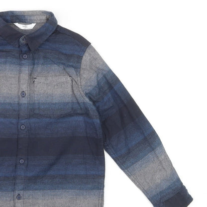 Marks and Spencer Boys Blue Striped Button-Up Shirt 7-8 Years Long Sleeve
