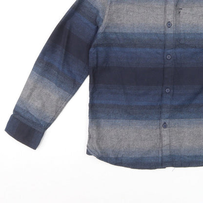 Marks and Spencer Boys Blue Striped Button-Up Shirt 7-8 Years Long Sleeve