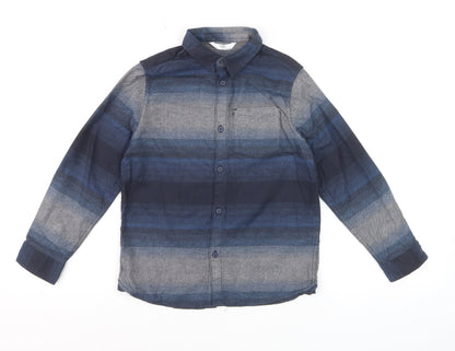Marks and Spencer Boys Blue Striped Button-Up Shirt 7-8 Years Long Sleeve