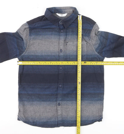 Marks and Spencer Boys Blue Striped Button-Up Shirt 7-8 Years Long Sleeve