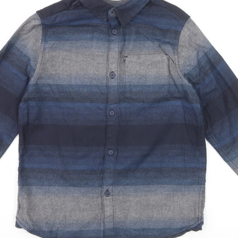 Marks and Spencer Boys Blue Striped Button-Up Shirt 7-8 Years Long Sleeve