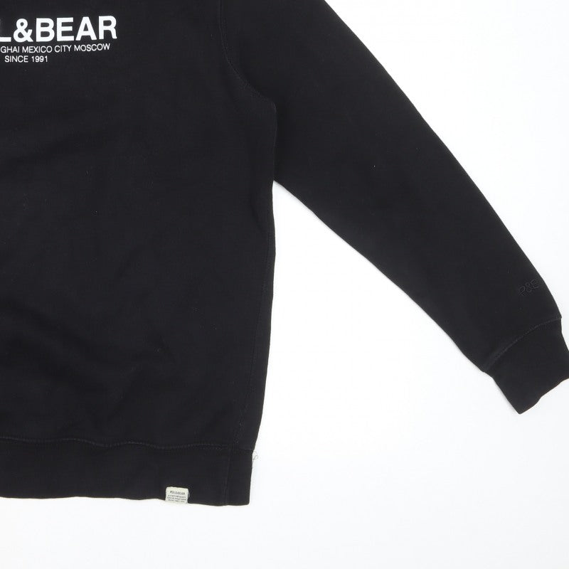 Pull&Bear Men’s Black L Logo Graphic Crew Neck Pullover Sweatshirt