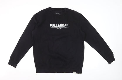 Pull&Bear Men’s Black L Logo Graphic Crew Neck Pullover Sweatshirt