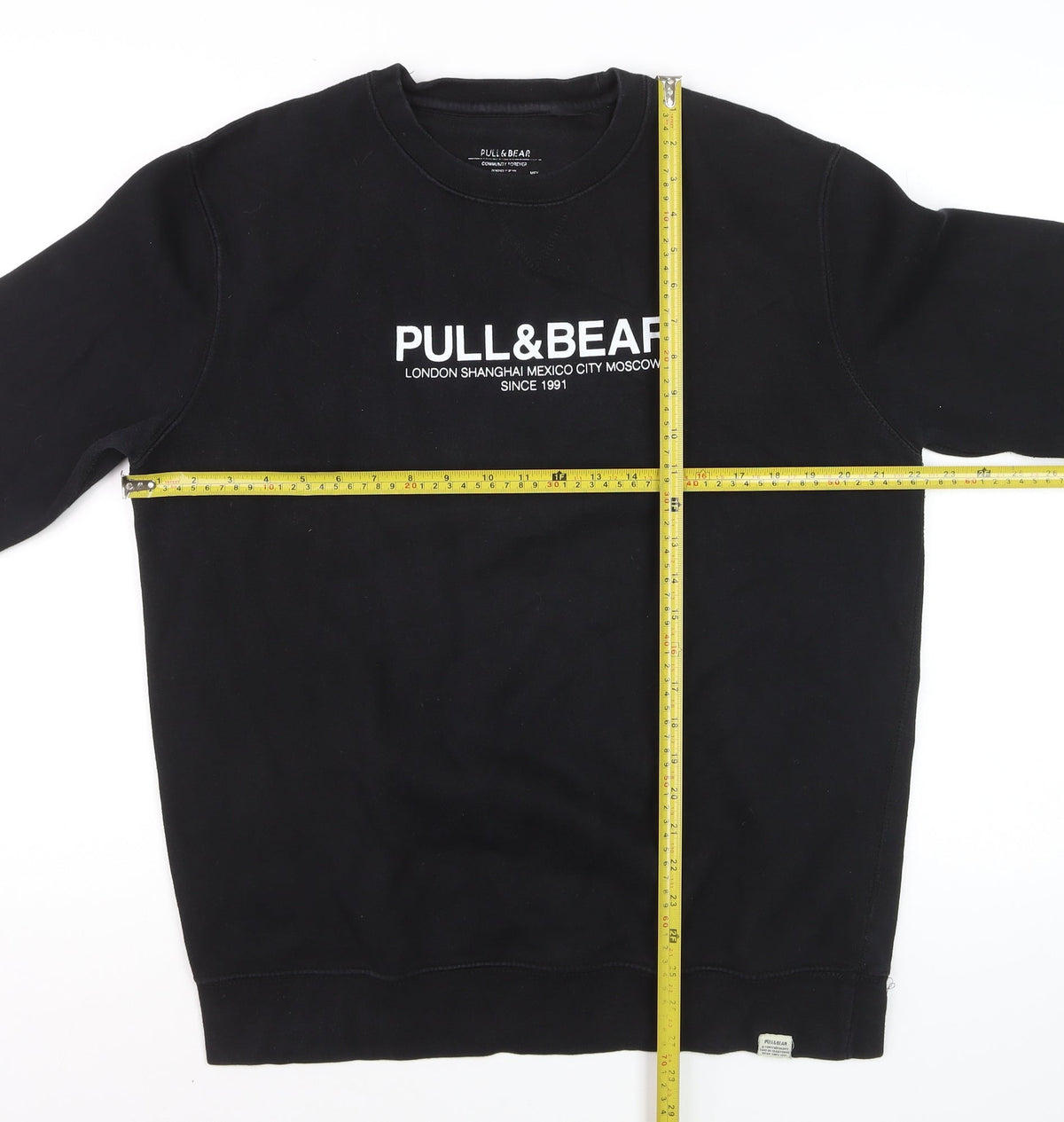 Pull&Bear Men’s Black L Logo Graphic Crew Neck Pullover Sweatshirt