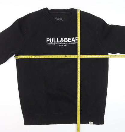 Pull&Bear Men’s Black L Logo Graphic Crew Neck Pullover Sweatshirt
