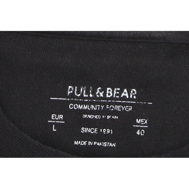 Pull&Bear Men’s Black L Logo Graphic Crew Neck Pullover Sweatshirt