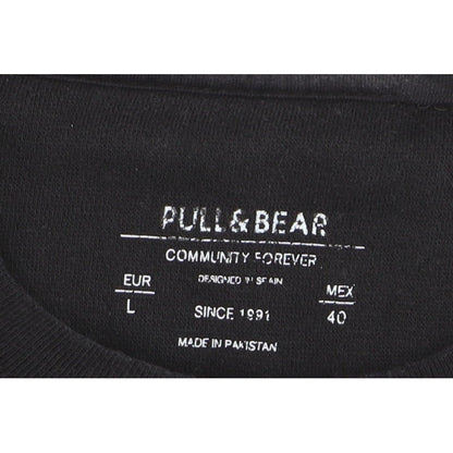 Pull&Bear Men’s Black L Logo Graphic Crew Neck Pullover Sweatshirt