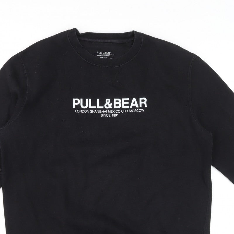 Pull&Bear Men’s Black L Logo Graphic Crew Neck Pullover Sweatshirt