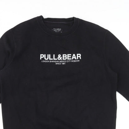 Pull&Bear Men’s Black L Logo Graphic Crew Neck Pullover Sweatshirt