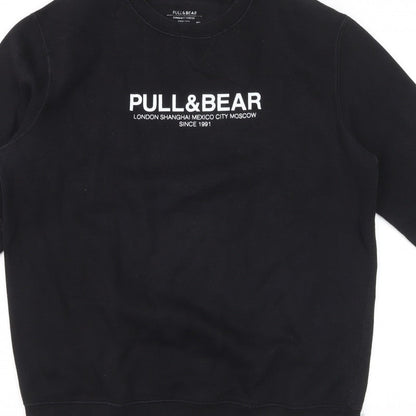 Pull&Bear Men’s Black L Logo Graphic Crew Neck Pullover Sweatshirt
