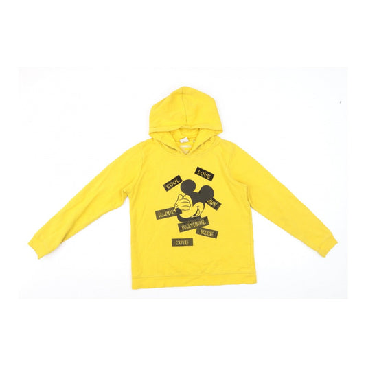 Front view of Staccato girls’ yellow mickey mouse pullover hoodie 11-12 years graphic
