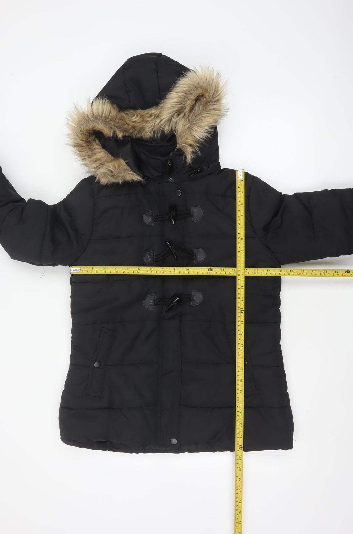 QED LDN Women’s Black UK 8 Hooded Fur Trim Puffer Jacket