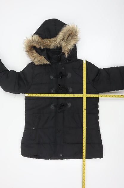 QED LDN Women’s Black UK 8 Hooded Fur Trim Puffer Jacket