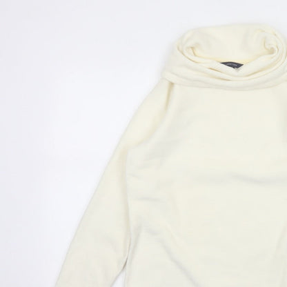 Lands' End Women Ivory M Fleece Cowl Neck Pullover Sweatshirt Stretch