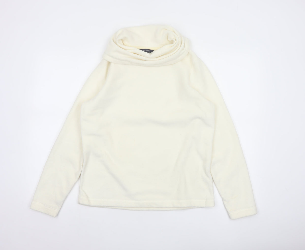 Lands' End Women Ivory M Fleece Cowl Neck Pullover Sweatshirt Stretch