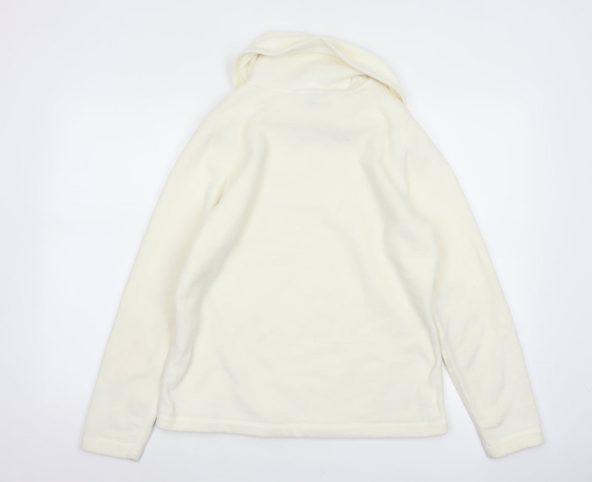 Lands' End Women Ivory M Fleece Cowl Neck Pullover Sweatshirt Stretch