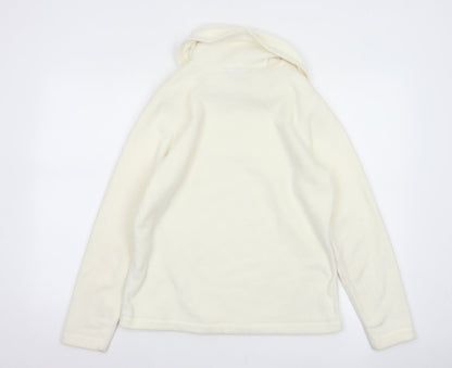 Lands' End Women Ivory M Fleece Cowl Neck Pullover Sweatshirt Stretch