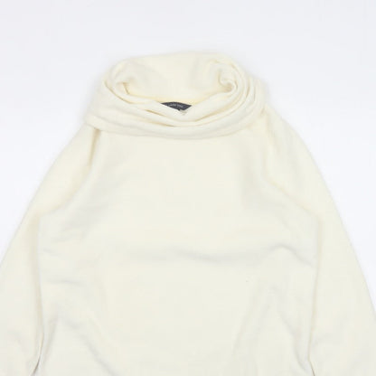 Lands' End Women Ivory M Fleece Cowl Neck Pullover Sweatshirt Stretch