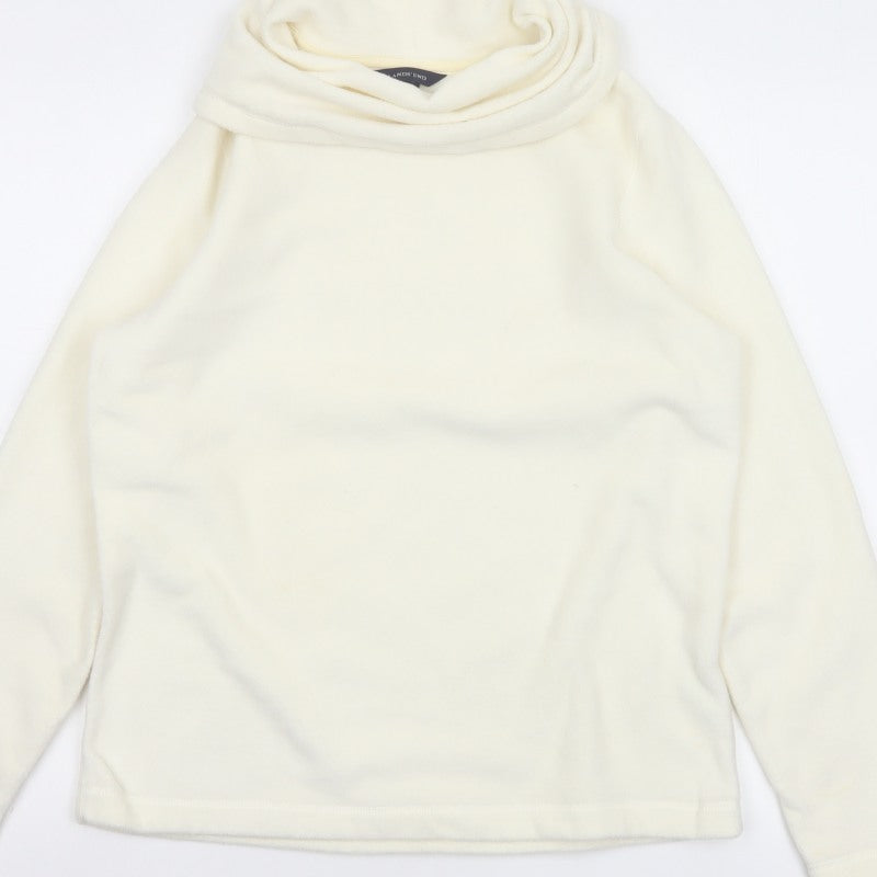 Lands' End Women Ivory M Fleece Cowl Neck Pullover Sweatshirt Stretch