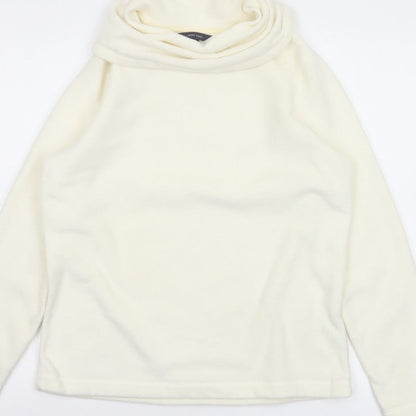 Lands' End Women Ivory M Fleece Cowl Neck Pullover Sweatshirt Stretch