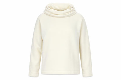 Lands' End Women Ivory M Fleece Cowl Neck Pullover Sweatshirt Stretch