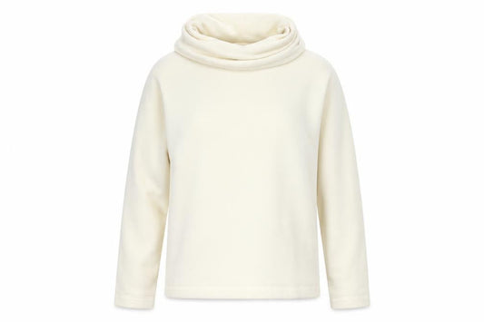 Lands' End Women Ivory M Fleece Cowl Neck Pullover Sweatshirt Stretch