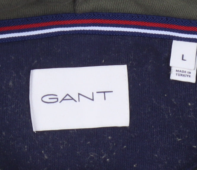 GANT Men’s Green L Pullover Hoodie Logo Kangaroo Pocket