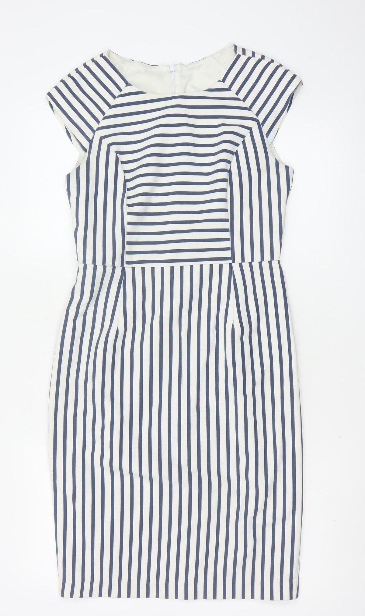 Oasis Women’s Blue White Striped UK 10 Pencil Knee Length Dress