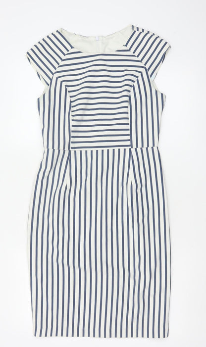 Oasis Women’s Blue White Striped UK 10 Pencil Knee Length Dress
