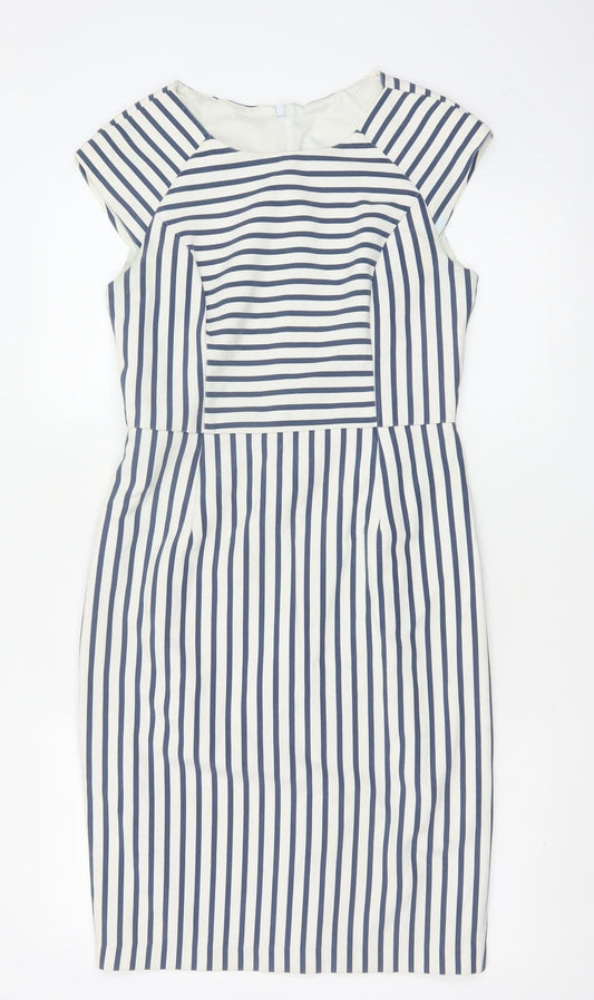 Oasis Women’s Blue White Striped UK 10 Pencil Knee Length Dress