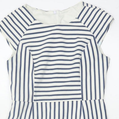 Oasis Women’s Blue White Striped UK 10 Pencil Knee Length Dress