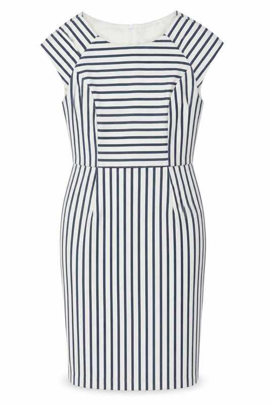 Oasis Women’s Blue White Striped UK 10 Pencil Knee Length Dress