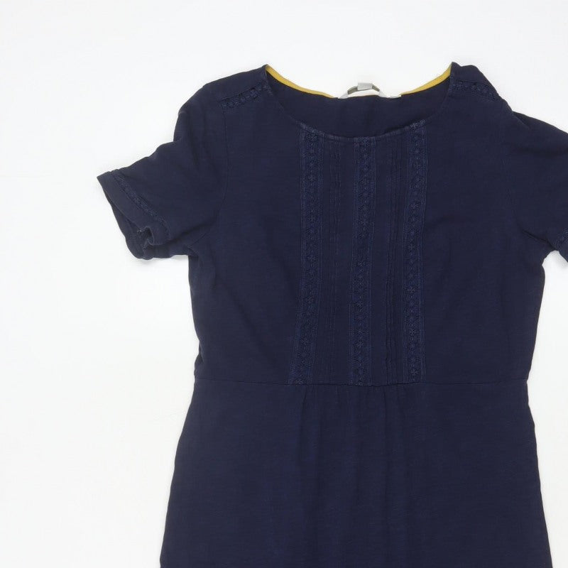 Boden Women’s Navy Blue UK 10 Cotton Sheath Knee Dress Embroidered