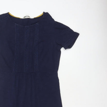 Boden Women’s Navy Blue UK 10 Cotton Sheath Knee Dress Embroidered