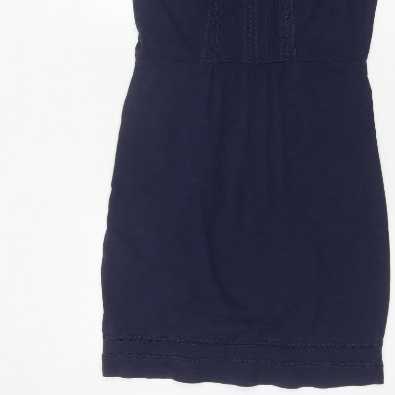 Boden Women’s Navy Blue UK 10 Cotton Sheath Knee Dress Embroidered
