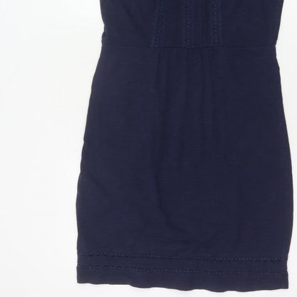 Boden Women’s Navy Blue UK 10 Cotton Sheath Knee Dress Embroidered