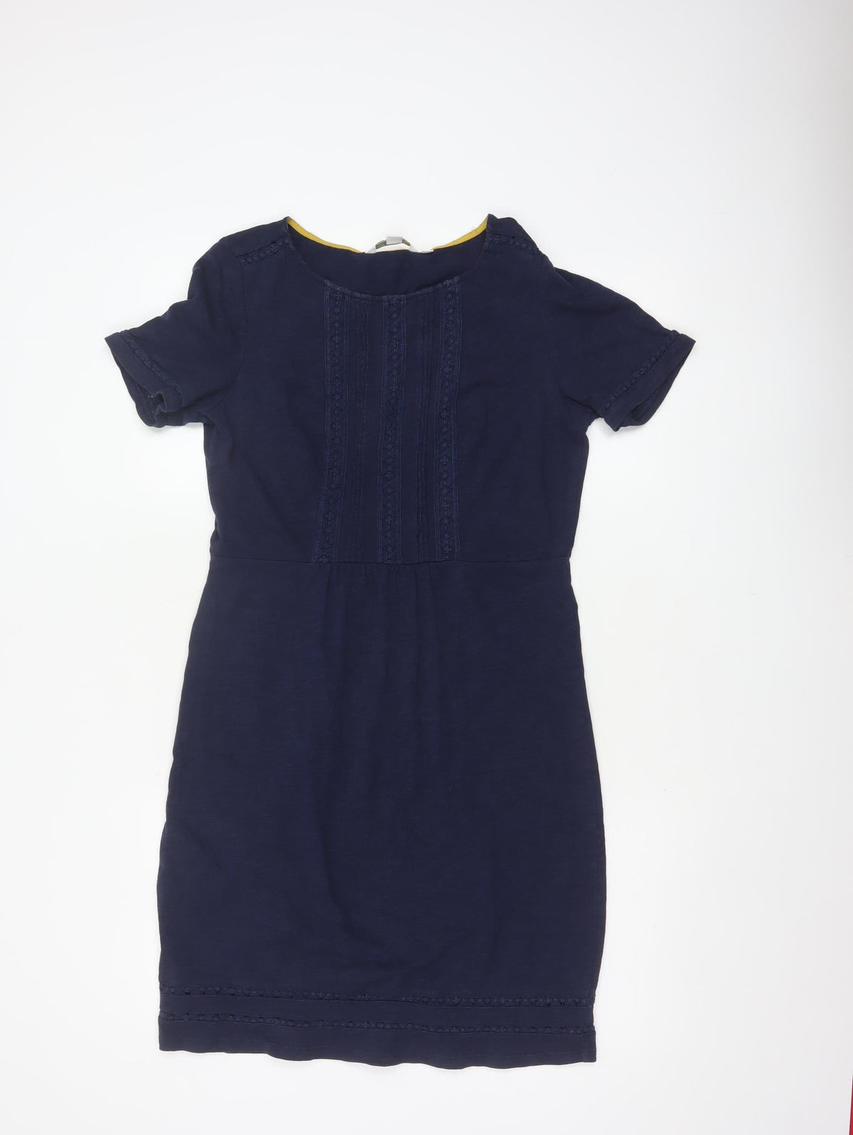 Boden Women’s Navy Blue UK 10 Cotton Sheath Knee Dress Embroidered