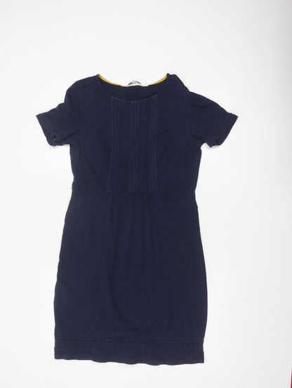 Boden Women’s Navy Blue UK 10 Cotton Sheath Knee Dress Embroidered